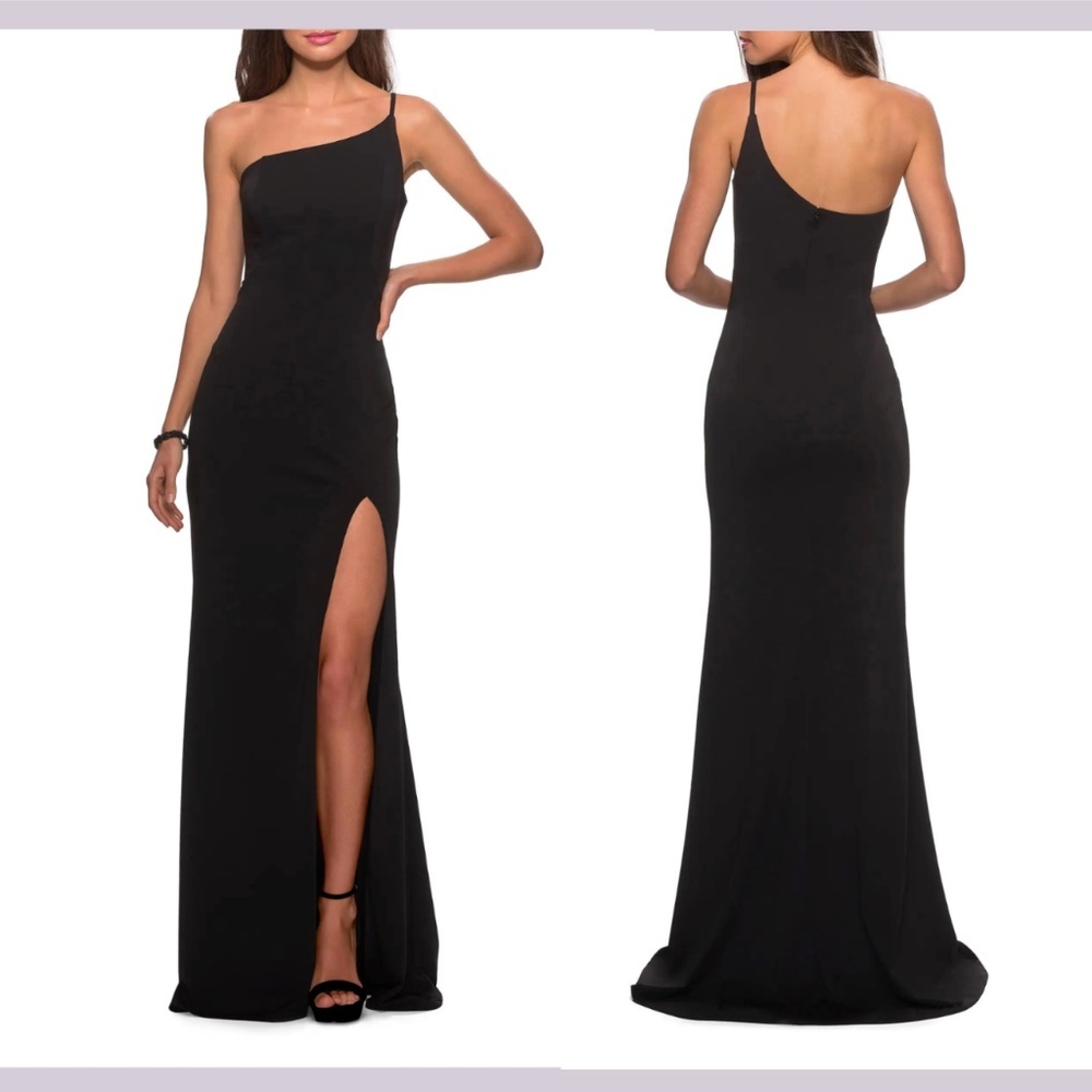 NEW $228 La Femme [ size 10 ] One‎ Shoulder Jersey Gown in Black